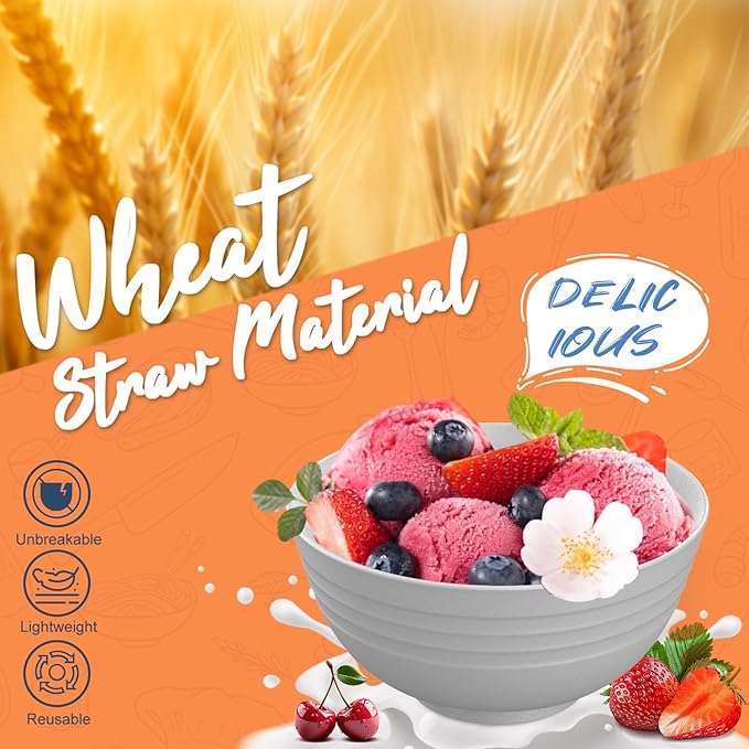 Dinnerware Sets 20 pcs, Wheat Straw Plates and Bowls Sets with Cups Service for 4, Unbreakable Reusable Plastic Plates Set for Kitchen, Office, Travel, Camping - Gray