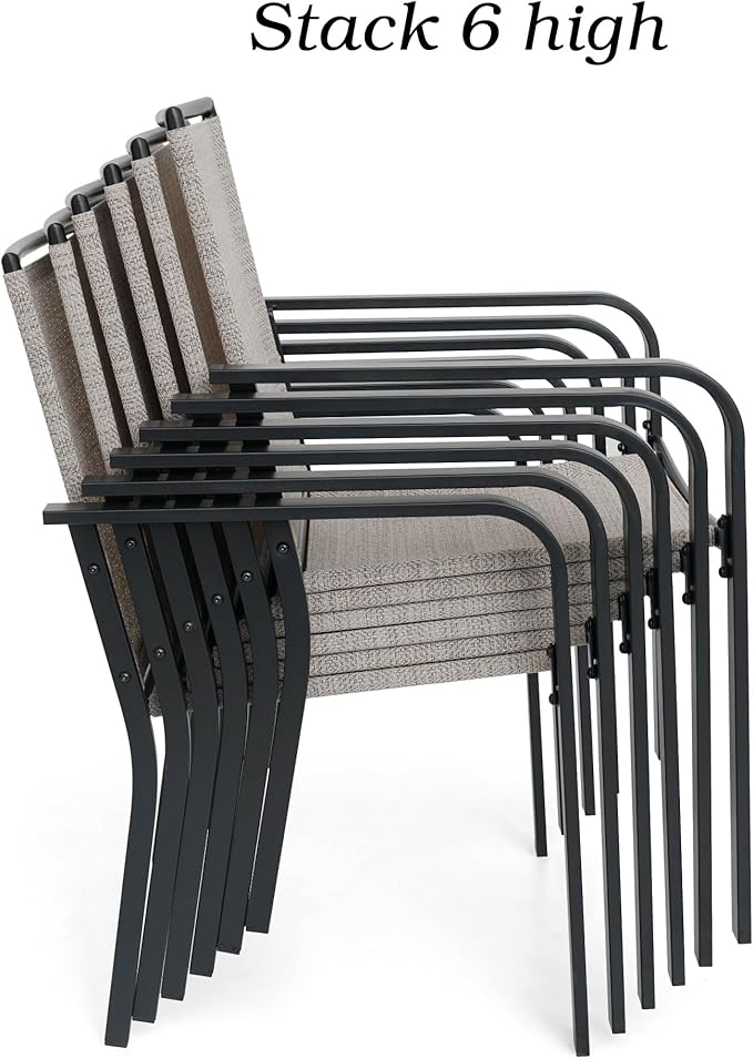 Anumutig 5-Piece Outdoor Dining Set, 35‘’Square Table with 4 Stackable Patio Chairs, All Weather Frame Furniture Set - Gray