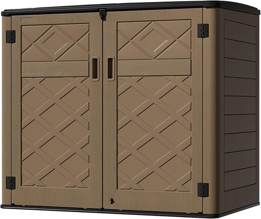 Resin Outdoor Storage Shed, Outdoor Storage Box Waterproof for Garden Tools, Patio Furniture, Trash Cans, Garage Storage, Lockable