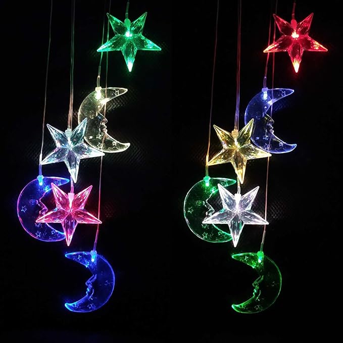 LED Solar Moon and Star Wind Chimes Outdoor - Waterproof Solar Mobile Romantic Changing Color Stars and Moon Wind Chimes Light Decor for Home, Gifts For Mom, Balcony, Festival, Night Garden Decoration
