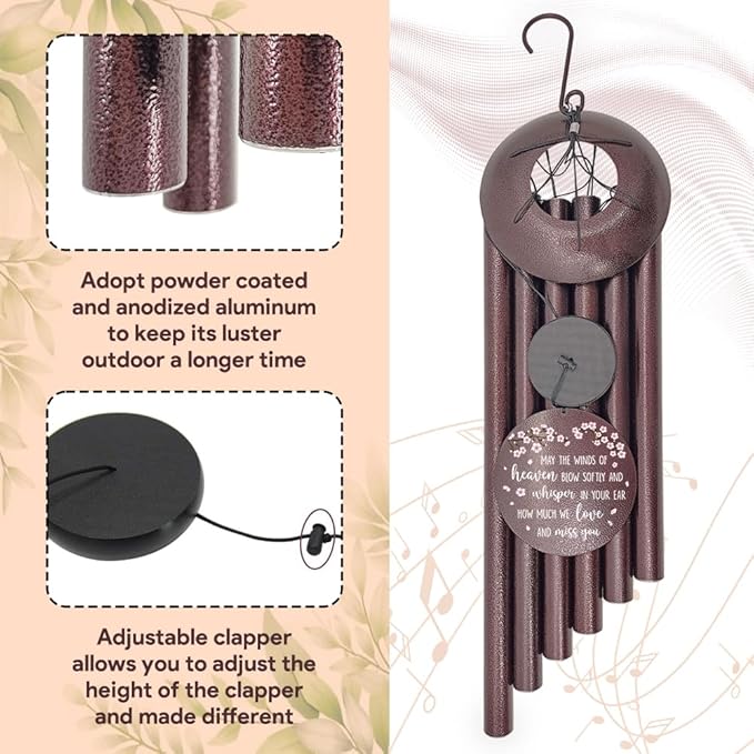 Personalized Wind Chimes, Peach Blossom Sympathy Wind Chime, in Loving Memory for Loss of Loved Dad/Mom, Large Commemorative Sympathy Bereavement Condolences Gifts for Funeral