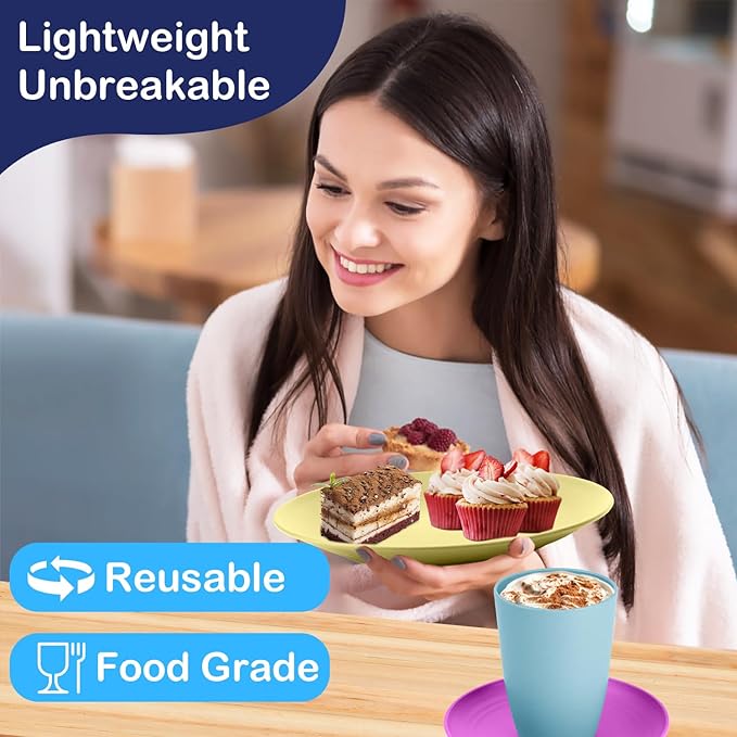 Kitchen Wheat Straw Dinnerware Set | Service for 8 | Unbreakable Dinnerware Set Plates and Bowls Sets Dinner Plates Dessert Plate Drinking Glasses Cereal Bowls Kitchen Dishes Sets - Memphis