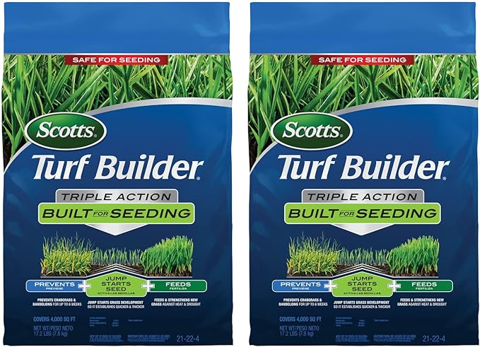 Scotts Turf Builder Triple Action Built for Seeding - Weed Preventer Plus Fertilizer, 4,000 sq ft (2-Pack)
