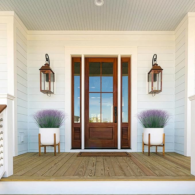 20 Bundles Fake Grass Plants Artificial Plants Outdoor Faux Plants Tall Shrubs Wheat Grass Greenery Stems UV Resistant Onion Grss for Outside Planters Indoor Room Vase Home Decor（Green Purple Tail）