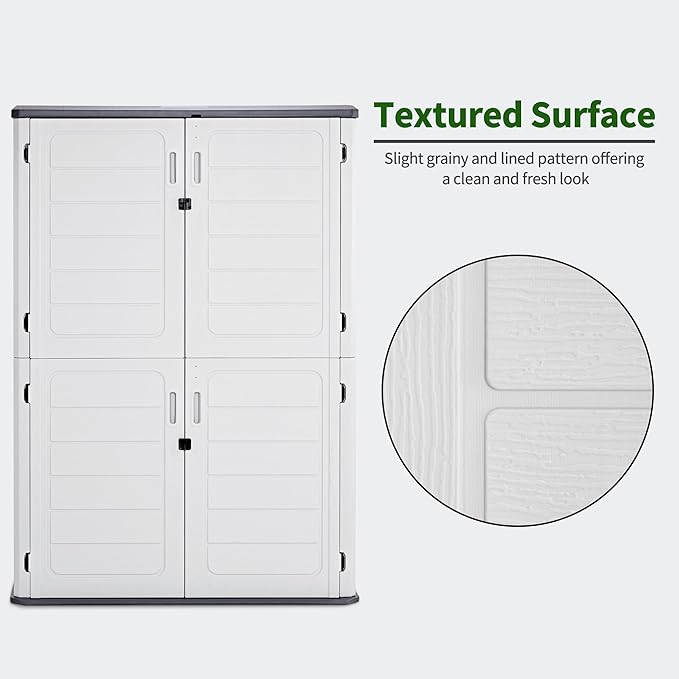 Macrout 50 Cu.Ft Plastic Outdoor Storage Cabinet with Floor, 4.3 x 2.5 ft Waterproof Resin Outdoor Storage Shed, Lockable Vertical Shed for Garden and Patio