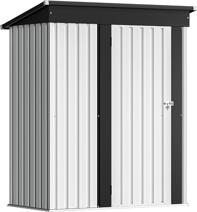 Devoko Outdoor Storage Shed 5 x 3 FT Lockable Metal Garden Shed Steel Anti-Corrosion Storage House with Single Lockable Door for Backyard Outdoor Patio (White)