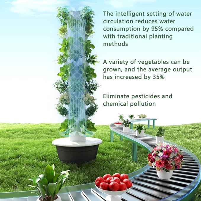 Hydroponics Growing System Kit with LED Grow Lights, Aero Gardening System, Hydroponic Tower, 28 Net Pots, Tomato, Green Salad, Strawberry Tower for Your Indoor Vegetable Garden
