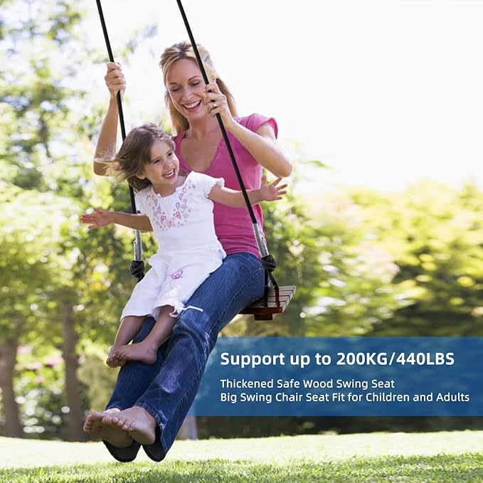 PELLOR Wooden Swing Seat, Carbonized Hanging Wood Tree Swing 17.7 x 7.9 x 0.5 in for Adult Kids Children Anticorrosive & 100% Waterproof 440lbs Load Indoor Outdoor Backyard Play