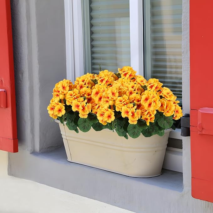 Hananona 12 Pcs Artificial Geranium Flowers for Outdoors Geranium Silk Yellow Flowers Outdoor UV Resistant Garden Plants Faux Fall Flower for Home Kitchen Table Centerpieces Decor (12, Yellow)