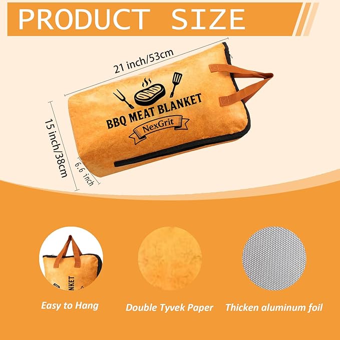 BBQ Meat Blanket for Resting 21", Smoker Meat Resting Blanket, [Upgraded Leak-Proof] Reusable Grilling Brisket Meat Insulated Resting Bag with Wide Mouth for Large Brisket/Beef/Pork Shoulders/Turkeys