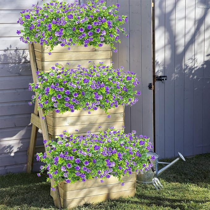 10 Bundles Artificial Fake Flowers, Faux Outdoor Plastic Plants UV Resistant Shrubs Outside Indoor Decorations (Blue-Eucalyptus)