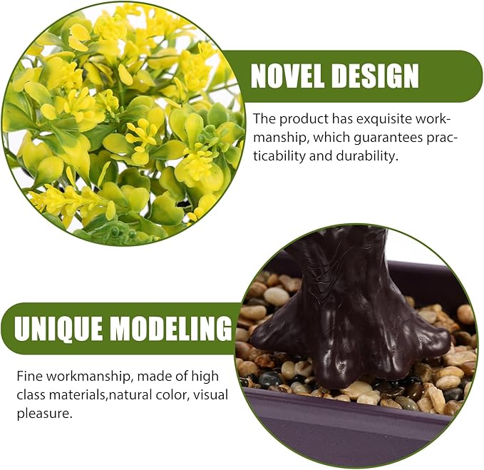 Cabilock Artificial Bonsai Tree, Fake Potted Bonsai Plants Decoration, Simulation Faux Plants Decor, Desktop Realistic Welcoming Pine Ornament for Home Office Entryway Chests Decor, Yellow