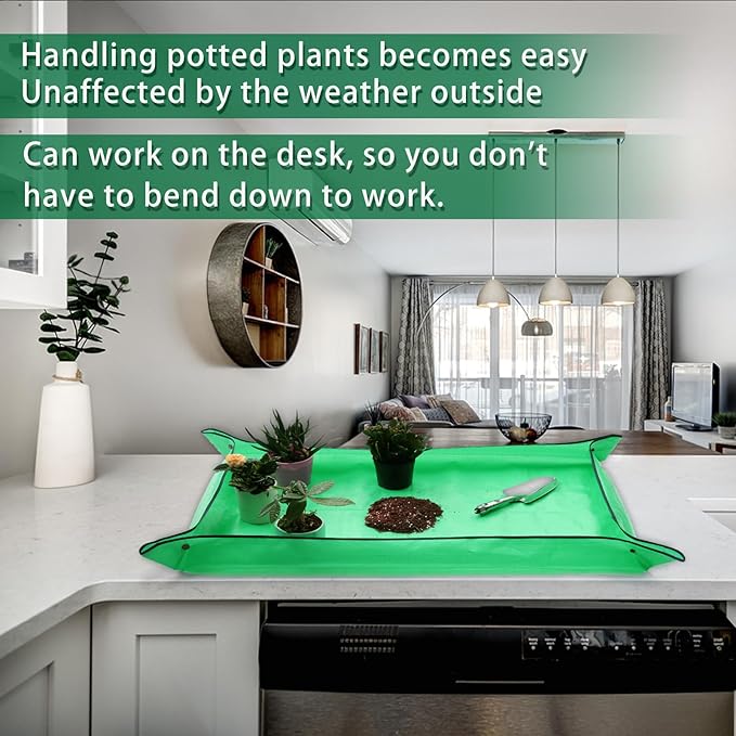 Plant Repotting Mat,Extra Large Waterproof Potting Mats,Foldable Potting Mat for Indoor Plant Transplanting and Dirt Control,Portable Gardening Mats for Repotting(43''*30'',Green)