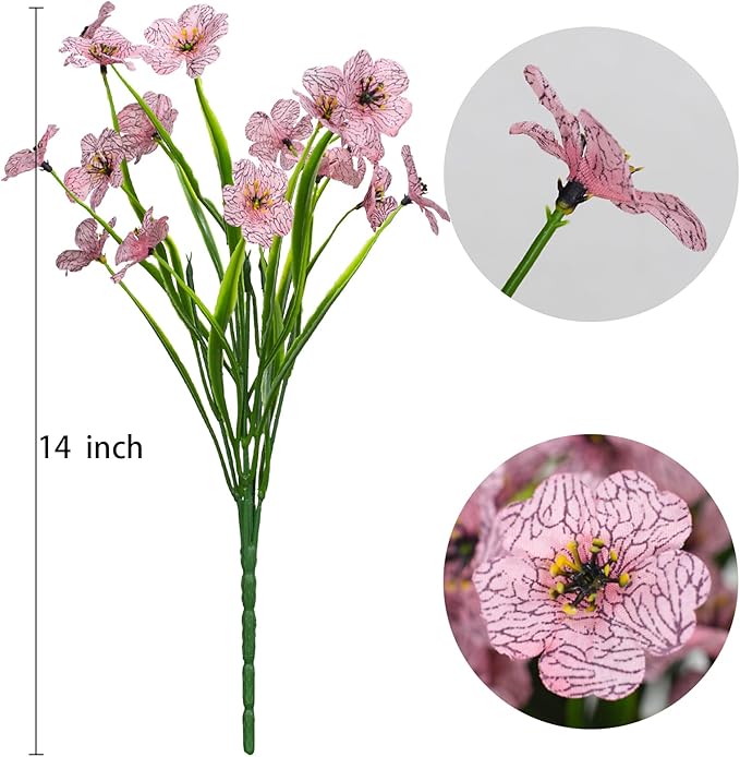 15 Bundles Artificial Flowers UV Resistant Outdoor Plants No Fade Faux Plastic Shrubs Fake Silk Flowers Window Box Garden Porch Home Decoration(Pink)