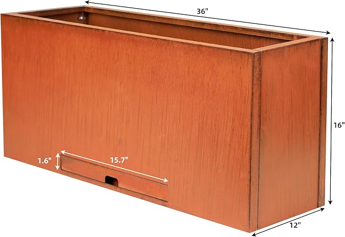 KOL Corten Steel Rectangular Planter Box - 36" Lx12 Wx16 L. Pre-Rusted Weathering Steel Planter, Heavy Duty Rustic Finish Tall Metal Plant Pot, Industrial & Residential Indoor Outdoor Use,Rusty