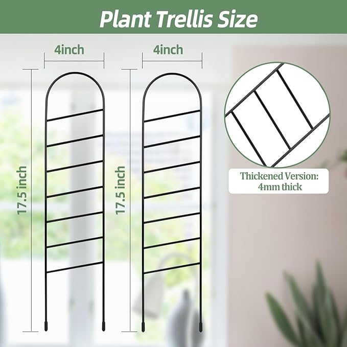 17.5 Inch Indoor Plant Trellis for Climbing Plants, Small Metal Garden Trellis for Potted Plants,Plants Accessories Hoya,Flower,Plant Support (Ladder-Metal)