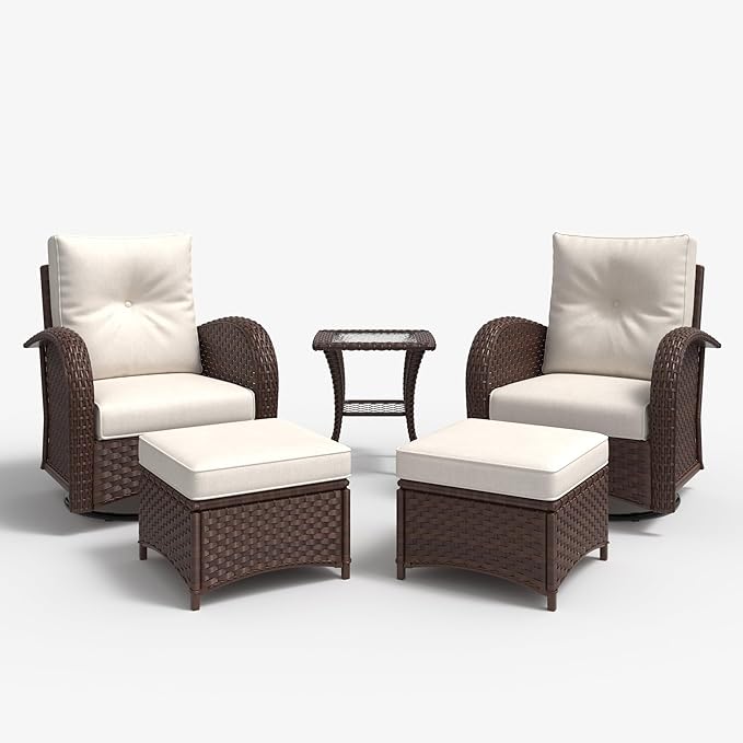 LayinSun 5 Pieces Outdoor Patio Furniture Set, Rattan Wicker Sectional Swivel Rocker Chairs Sets