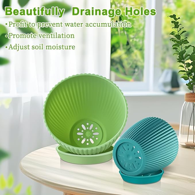 SupKing Plant Pots with Drainage Saucers 7.5/6.7/6/5/4/3.5 Inch Set of 6,Plastic Flower Pots Planters with Multi Mesh Drainage Holes Multicolor Nursery Planting Pot for Indoor Outdoor Garden Plants