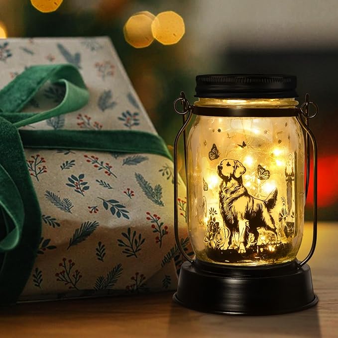 Golden Retriever Gifts for Women/Men Golden Retriever Solar Lanterns Dog Mom Birthday Dog Lovers Lantern Pet Loss Pet Memorial Lights Solar Garden Decoration for Yard, Patio,Backyard,Porch Torches