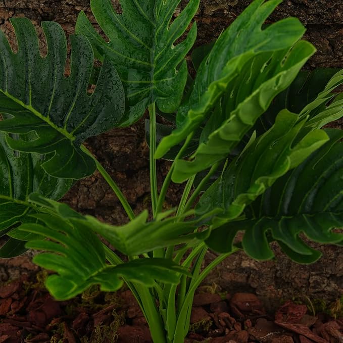 Fake Monstera Plants, Reptile Terrarium Decor, Bearded Dragon Tank Accessories fit Crested Gecko Leopard Lizard Chameleon Ball Python Snake Frog