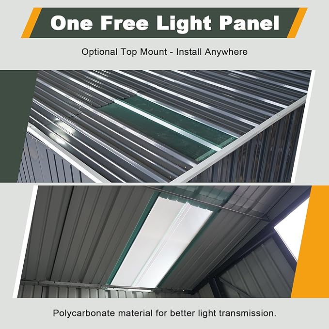 6x8FT Outdoor Storage Shed with Lockable Double Doors, Metal Lean to Garden Shed with Free PC Light Board for Tools, Small Outside Storage Shed Waterproof for Backyard, Patio, Gift for Dad