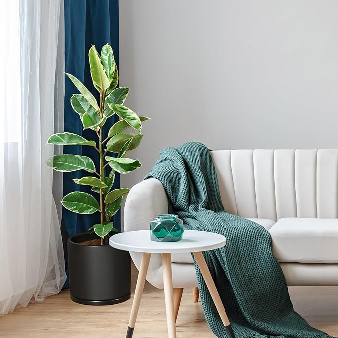 Kazeila 12 Inches Ceramic Planter Pot - Saucer and Drainage Hole - Full Glazed - Matte Black