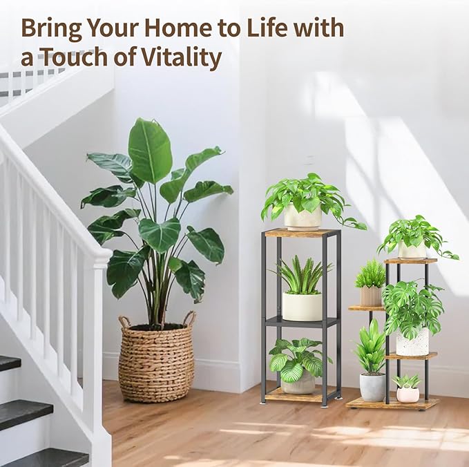 LASZOLA Black 3 Tiered Wood Plant Stand Indoor for Larger Heavy Duty Planter, Sturdy Multi Level Vertical Flowers Racks for Narrow Inside Floor , Decorate Shelving for Hold House Tree, Space Saving