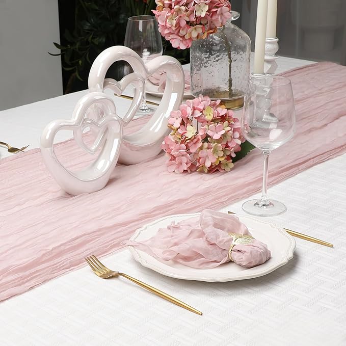 Le courant 3 Pieces 10Ft Cheesecloth for Straining, Table Runner Cloth Runner Boho Gauze Table Runner for Wedding Bridal Shower First Communion Centerpiece Engagement Spring Decor, Dusty Pink