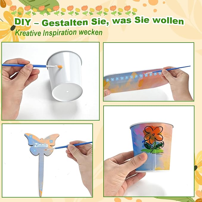 4 Pcs Kids Plant Growing Kit | Kids Gardening Set Crafts for Girls 8-12 | Kid Crafts Ages 4-8, Flower Making Art Kit for Kid 6-9, Plant Growing Set with 4 Zinc Pots, 12 Colors 9ml Paints Girl Gift