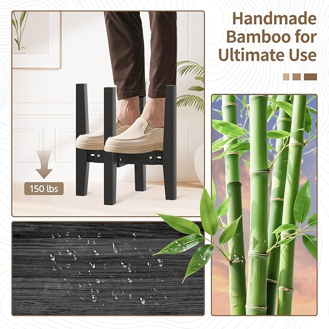 LASZOLA Bamboo Adjustable Plant Stand for Single Large Indoor Planters, Heavy Duty Floor Fern Holder Fits 8 to 12 Inch Pots, Mid Century Elevated Big Stool for Flower– Pot Not Included, Black, 1 Pack