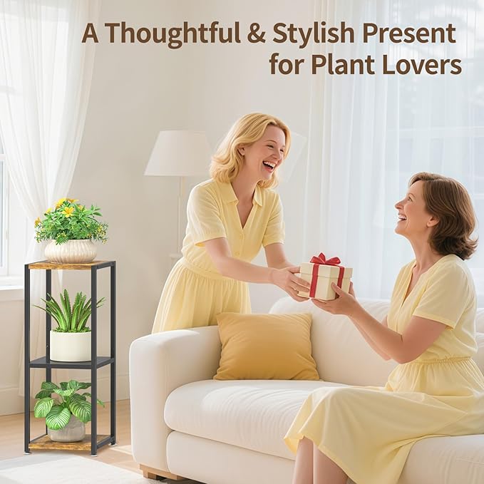 LASZOLA Black 3 Tiered Wood Plant Stand Indoor for Larger Heavy Duty Planter, Sturdy Multi Level Vertical Flowers Racks for Narrow Inside Floor , Decorate Shelving for Hold House Tree, Space Saving