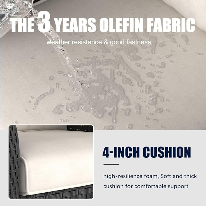 LayinSun 10 Pieces Outdoor Patio Furniture Set with Fire Pit Table, Rattan Wicker Sectional Swivel Rocker Chairs Sets