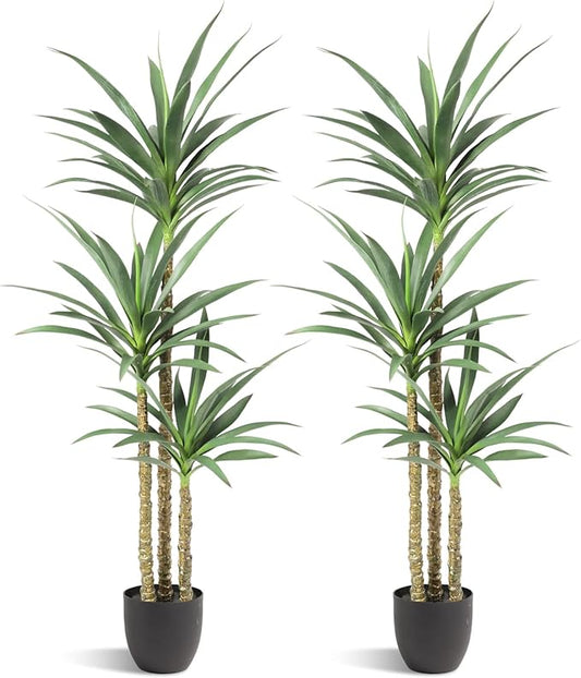 Artificial Tree 5.3Ft Faux Agave Plant with 3 Heads in Plastic Pot Fake Tree for Home Decor Indoor or Outdoor Office Decoration Housewarming Gift