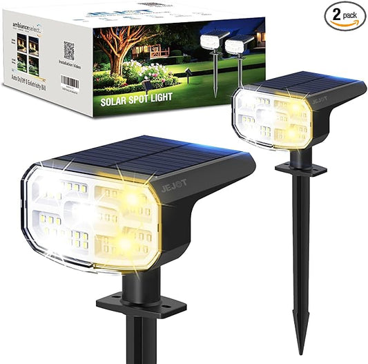 Solar Spotlights, Super Bright LED, 2 CCT Warm & Cool Light, Solarspot Lights for Outside Landscape Auto On/Off -2 Pack