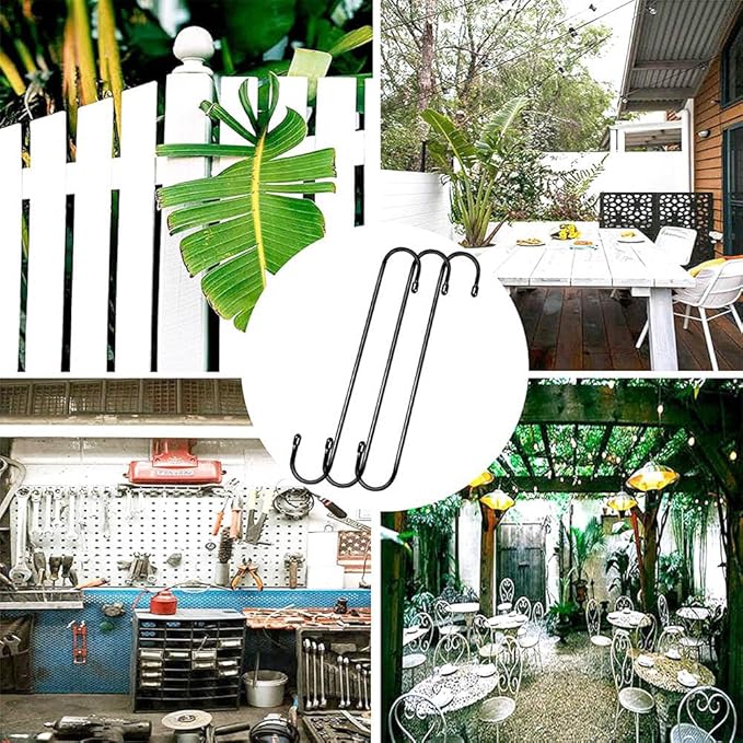 8 Pack 10 inch Extra Large S Hooks Black Long S-Shaped Hooks for Hanging Plants Heavy Duty Utility Hooks for Kitchenware,Utensils,Pergola,Closet,Flower Basket,Garden,Patio, Outdoor