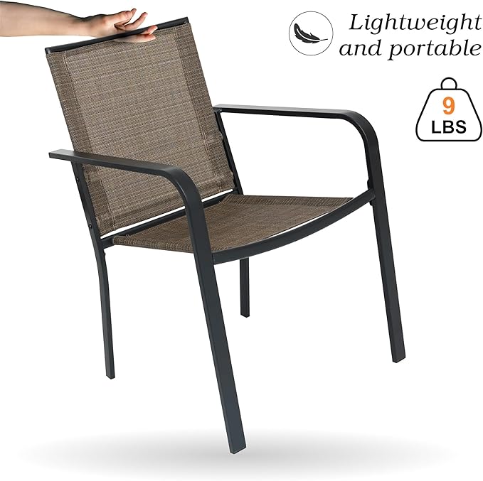 5-Piece Outdoor Patio Dining Set, 40-Inch Round Glass Table with 4 Stackable Chairs, Brown