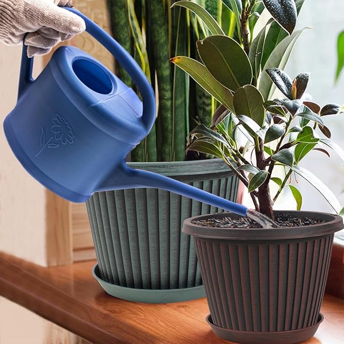 Large-Planter-Indoor-Outdoor Plant Pots, 12 inch 4 Pack Plastic Flower Pots with Saucer and Drainage Holes, Modern Garden Planters for Planting Medium Large Plants， Decorative Resin Garden Pots