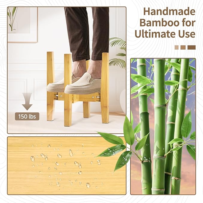 LASZOLA Bamboo Adjustable Plant Stand for Single Large Indoor Planters, Heavy Duty Floor Fern Holder Fits 8 to 12 Inch Pots, Mid Century Elevated Big Stool for Flower– Pot Not Included, Walnut, 2 Pack