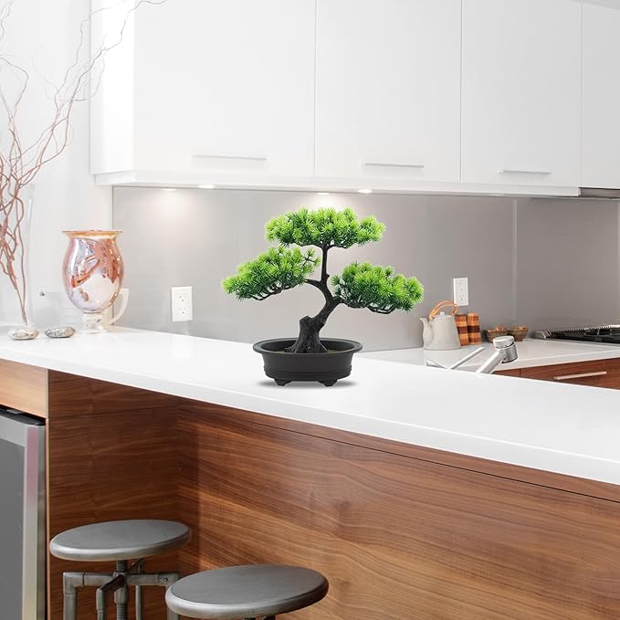Artificial Bonsai Pine Tree Fake Desk Plants Commercial Reception Charm Adornment Home Decor Office Bookshelf Decor (Green)
