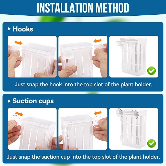 Upgraded Large Aquarium Plant Holder with Hooks and Suction Cups for Fish Tank Aquaponic Plant Cultivation and Aquascape Decorations (Semitransparent)