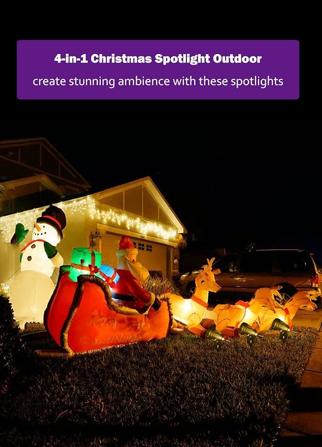 Halloween Spotlight Outdoor, All-in-ONE RGBW Christmas Spot Lights with Remote, 6W 24V Plug-in Color Changing Low Voltage Landscape Lighting Kit with IP65 Waterproof for Yard Garden, 4 Pack