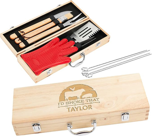 Personalized Tailgating BBQ Grill Accessories Set,11 Pcs Stainless Steel Grilling Accessories, Tailgate Grill for Outdoor Cooking, Camping, Mancave, Backyard,Grilling Gifts for Men,Grill Smoker Gifts