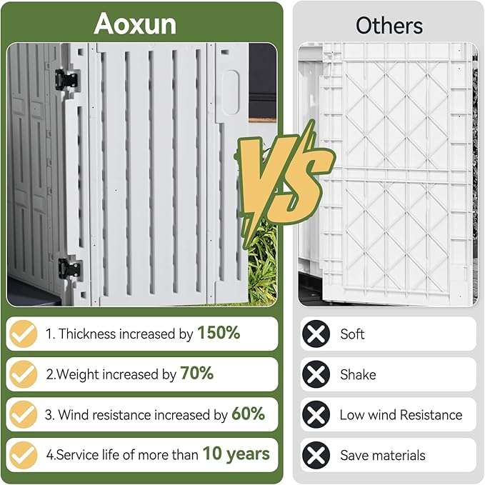 Aoxun Outdoor Storage Cabinet 35 Cu.Ft Outdoor Trash Can Storage Shed Waterproof Horizontal Storage Shed Outdoor Storage for Garbage Bin, Generator, and Lawn Mower (White)