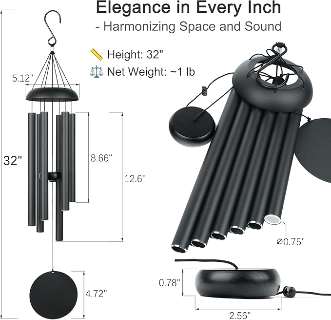 Memorial Wind Chimes for Outside Deep Tone 32" Windchimes Outdoors Decor Sympathy Wind Chimes for Loss of Loved One with Wind Catcher for Garden Patio Balcony and Home Best Gift