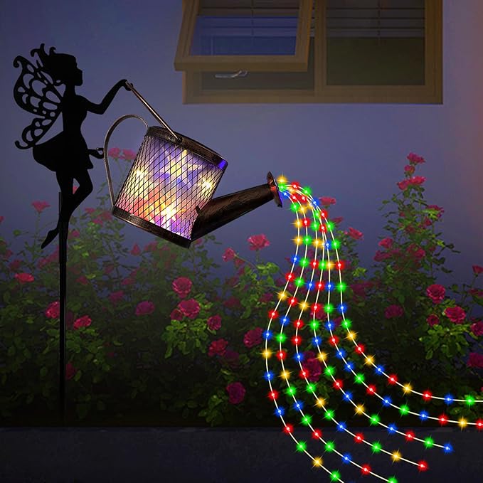 Solar Watering Can Lights Outdoor Decor, Metal Solar Fairy Light IP65 Waterproof, Hanging Garden Backyard Decor Lights Outside Patio Lawn, Gifts for Mom Grandma Women Birthday (Multicolor)