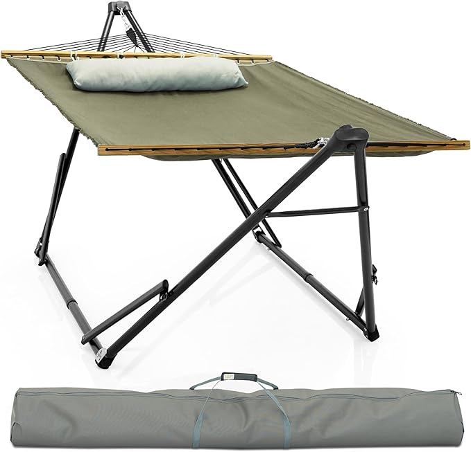 Tranquillo Unity Adjustable Hammock Stand, 800 lbs Capacity Steel Double Hammock Stand for 2 Persons, Premium Pre-Assembled Stand for Indoor Outdoor, Sage