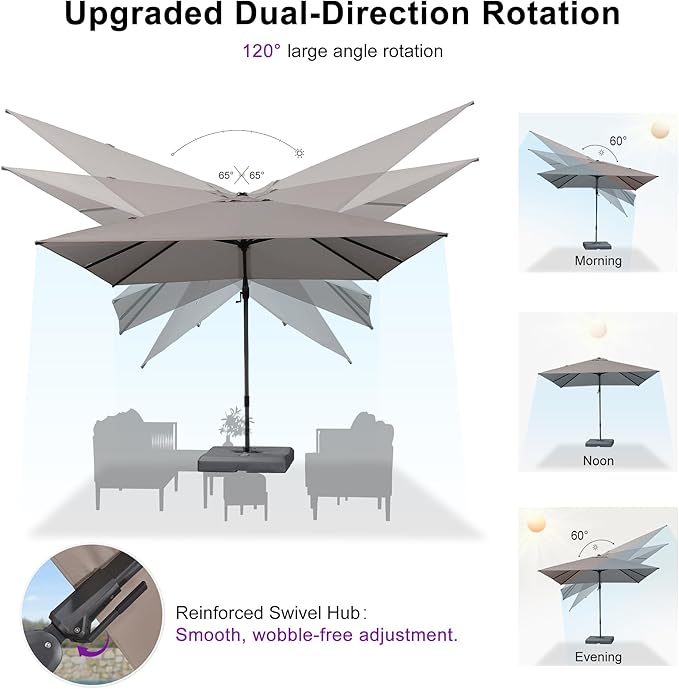 PURPLE LEAF 11' X 8' Swivel Outdoor Patio Aluminum Umbrella with Base Left-right Tilting Cantilever Offset Umbrella with UV Resistant Heavy Duty Fabric for Deck Pool Patio Backyard, Ash Mocha