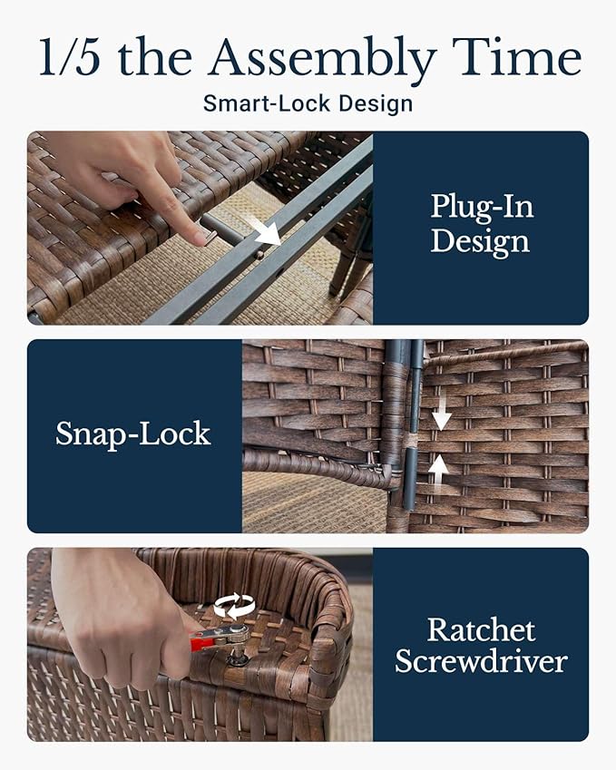 HILLGA Luxury Patio Furniture Set with 6-Inch Thick Cushions, High Back Outdoor Swivel Rocker Chairs and Patio Loveseat, 5-Piece All Weather Conversation Set for Porch Deck Pool Yard, Blue (V3)