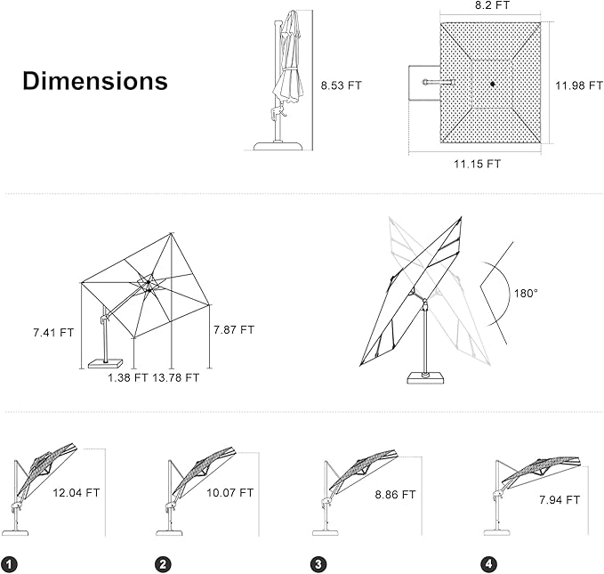 PURPLE LEAF 9' X 12' Swivel Outdoor Patio Aluminum Umbrella with Base Left-right Tilting Cantilever Offset Umbrella with UV Resistant Heavy Duty Fabric for Deck Pool Patio Backyard, Graphite Grey