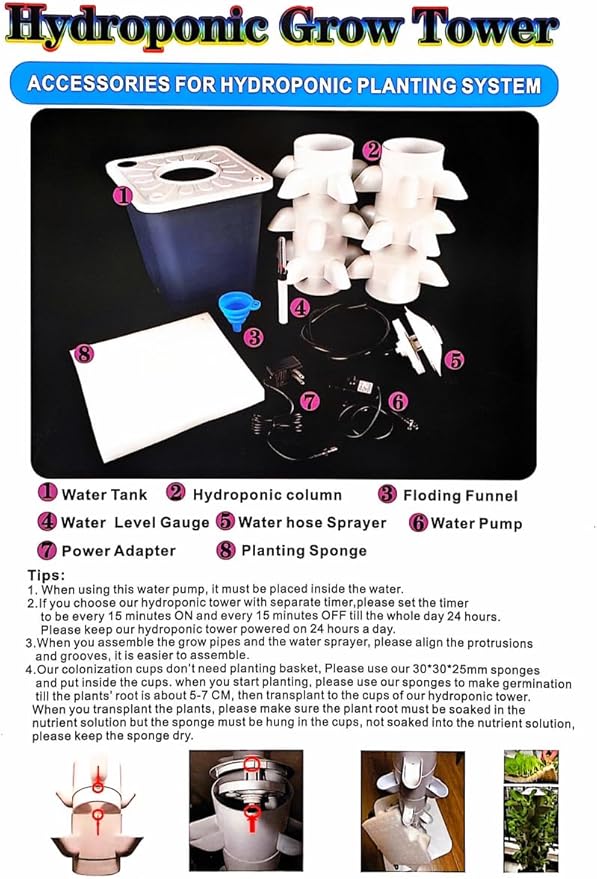 Hydroponic Growing Tower System Kit, 30-Plant Vertical Hydroponics Garden Tower with LED Grow Light, for Outdoor Indoor Herbs Fruits Vegetables Smart Garden Planter Kit